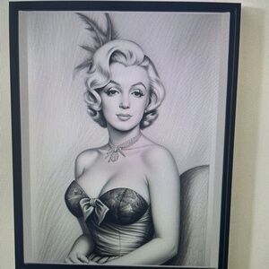 Hand-Drawn Marilyn Monroe Framed Artwork on Canvas